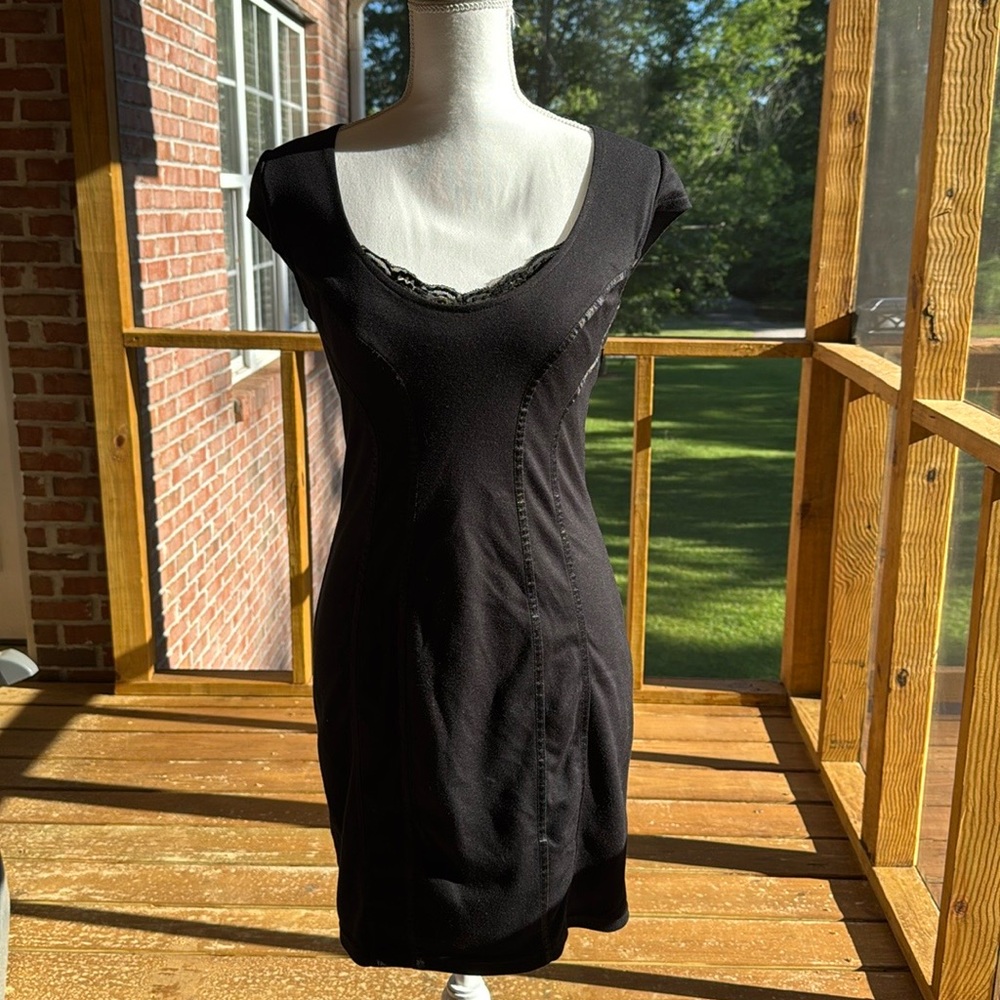Guess Black Bodycon Mini Dress with Scoop Neck